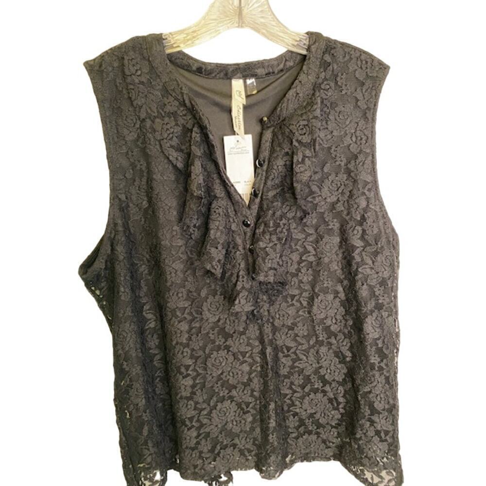 NY Collection‎ Lace Lined Sleeveless Ruffled Front Womens Top NWTs